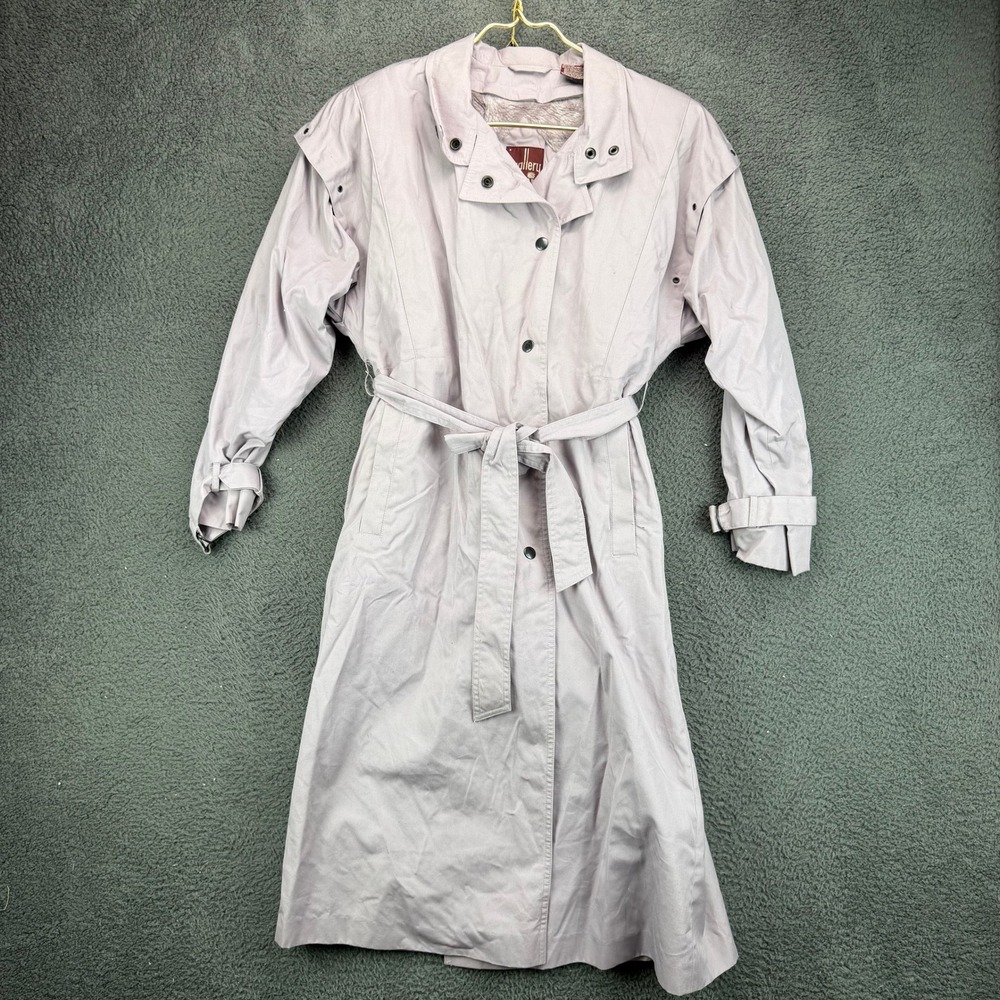 J. Gallery Petite Women 4/5 Lavender Trench Coat Belted Faux Fur Lined Vintage‎